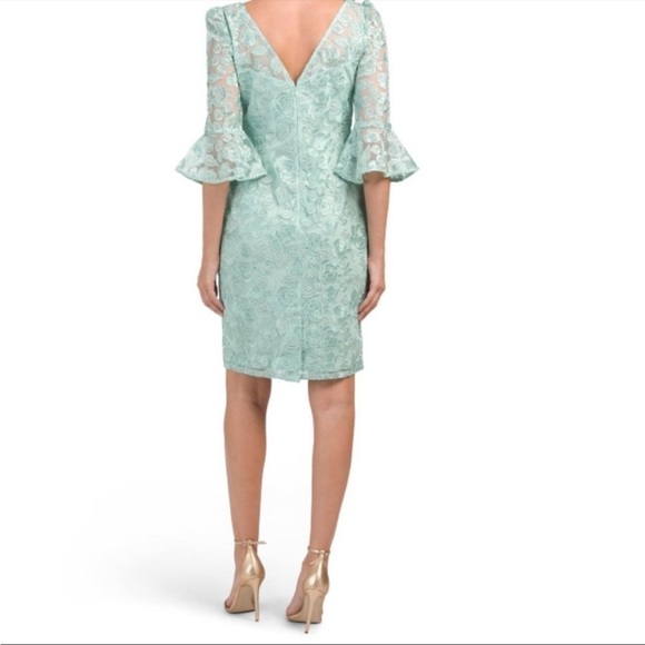 NWT ADRIANNA PAPELL MINT Lace Bell Sleeve Wedding Cocktail Party V Back Spring 2 - Picture 12 of 13